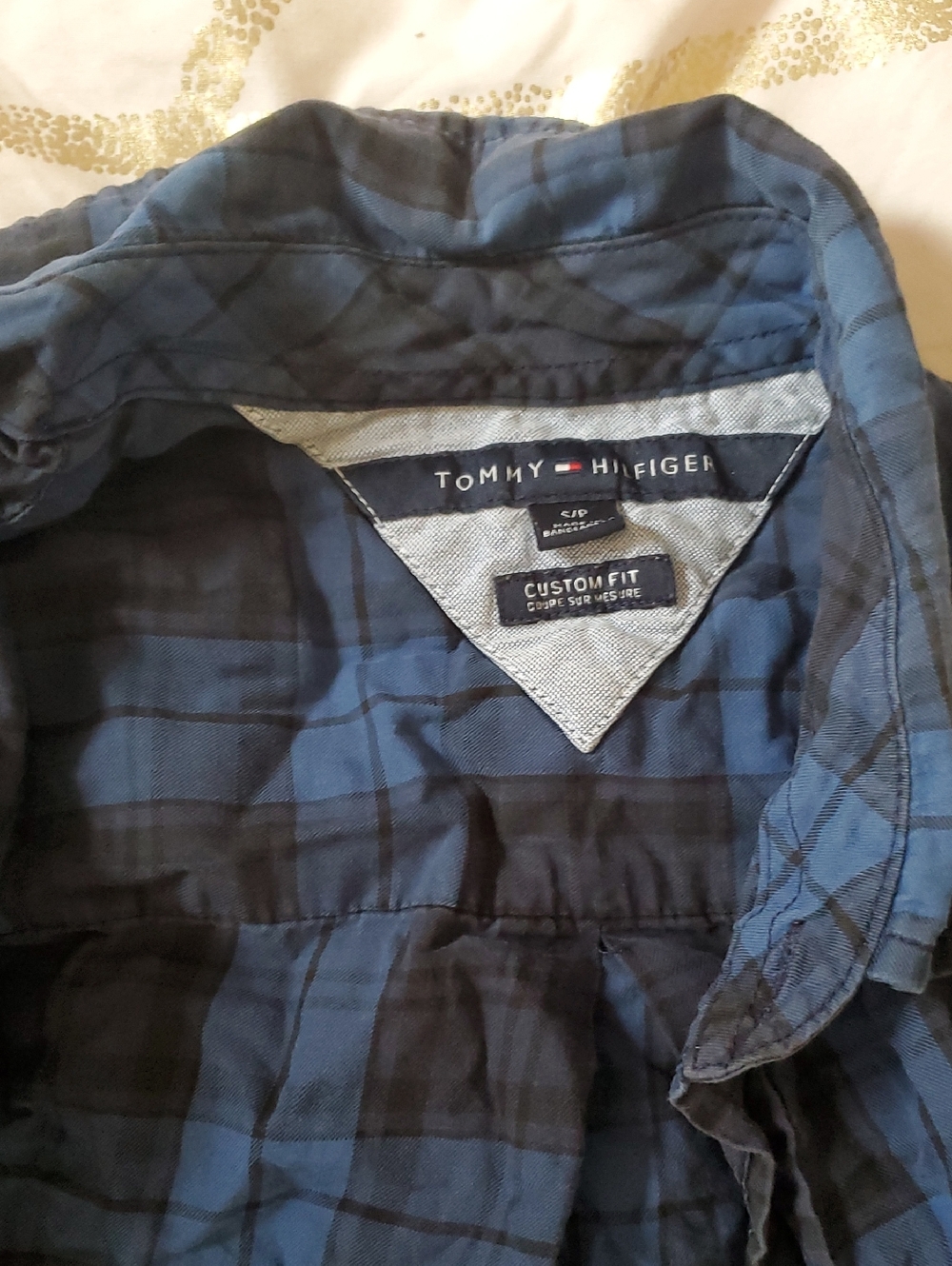 Tommy Hilfiger Blue and Black Plaid Casual Button-Down